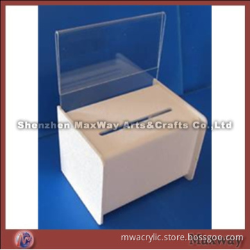 White Cubical Acrylic/Plexiglass Suggestion/Donation/Ballot Box/Case of Simple Style